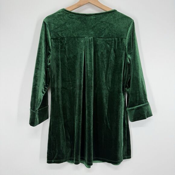 Cocomo Womens Velvet Green Tunic Top Blouse Size M Holiday Festive - Picture 4 of 6